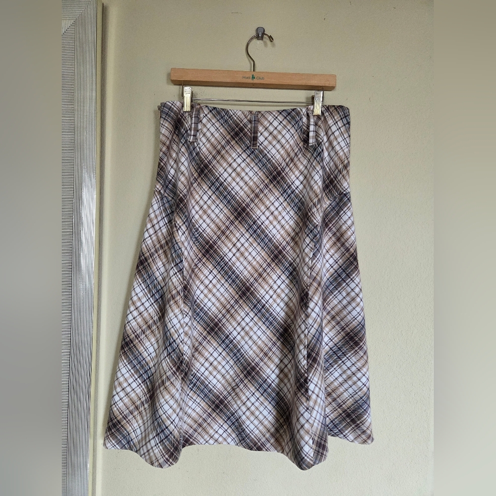 Jones Wear Brown Tan Cream Plaid Midi Skirt Collegiate Cottage Classic Academia - Picture 4 of 6